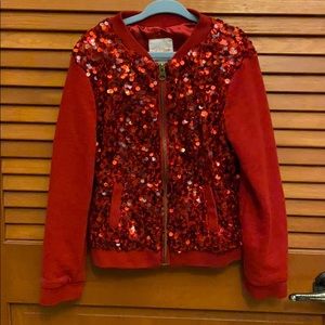 Cat & Jack Girls Zip up jacket Red Sequins 6x